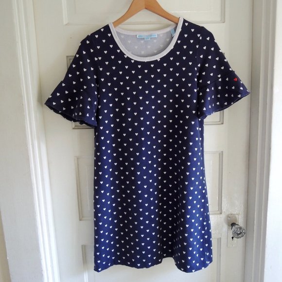 Draper James Navy Blue & White Love Row Hearts Knit Shift Dress M - Picture 1 of 8